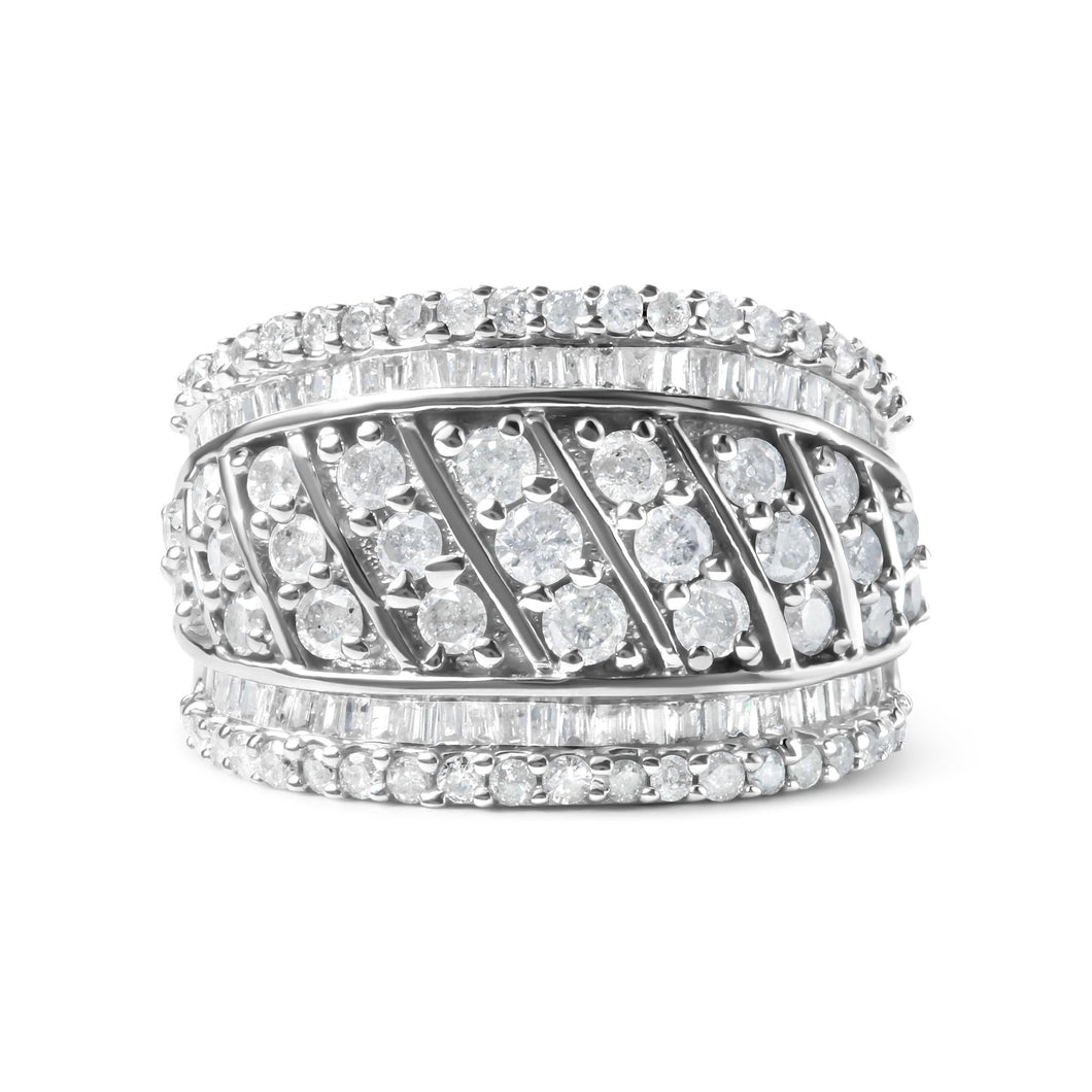 .925 Sterling Silver 2.00 Cttw Diamond Fashion Multi Row Cocktail Ring (H-I Color, I2-I3 Clarity)-0