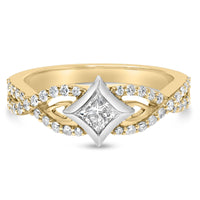 10K Two Tone Color 2/3 Cttw Diamond Kite and Twist Shank Ring (H-I Color,SI2-I1 Clarity)
