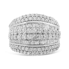 .925 Sterling Silver 2.00 Cttw Round and Baguette-Cut Diamond Cluster Ring (H-I Color, I1-I2 Clarity)-0