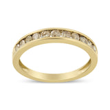 14K Yellow Gold Plated .925 Sterling Silver 1/2 Cttw Channel Set Round Champagne Diamond 11 Stone Band Ring (K-L Color, I1-I2 Clarity)-0 thumbnail 1