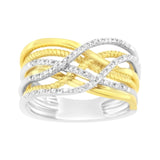 10K Yellow Gold Plated .925 Sterling Silver 1/10 Cttw Diamond Multi Row Crossover Ring Band (I-J Color, I1-I2 Clarity)-0 thumbnail 1