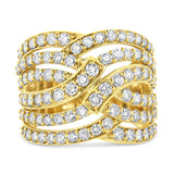 10K Yellow Gold 3.00 Cttw Diamond Multi Row Bypass Wave Cocktail Band Ring (J-K Color, I1-I2 Clarity)-0 thumbnail 1