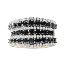 14K Yellow Gold Plated .925 Sterling Silver 1 3/4 Cttw Treated Black and White Alternating Diamond Multi Row Band Ring (Black / I-J Color, I2-I3 Clarity)-0