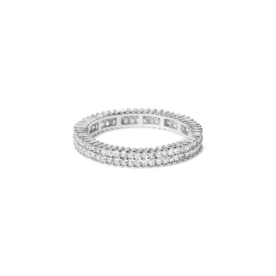 10K White Gold 1.0 Cttw Princess Cut Diamond Double Row Eternity Band Ring-0