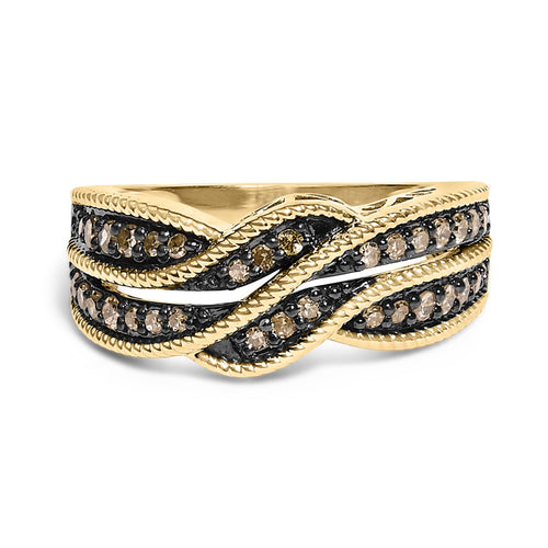 10K Yellow Gold Plated .925 Sterling Silver 1/2 Cttw Champagne Diamond Twisted Braid Band Ring-0
