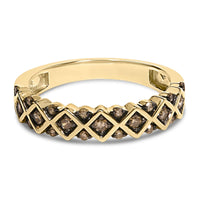 10K Yellow Gold Plated .925 Sterling Silver 1/4 Cttw Champagne Diamond Geometric Band Ring