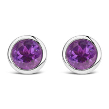 .925 Sterling Silver 6MM Bezel Set Created Gemstone Solitaire Stud Earrings-0