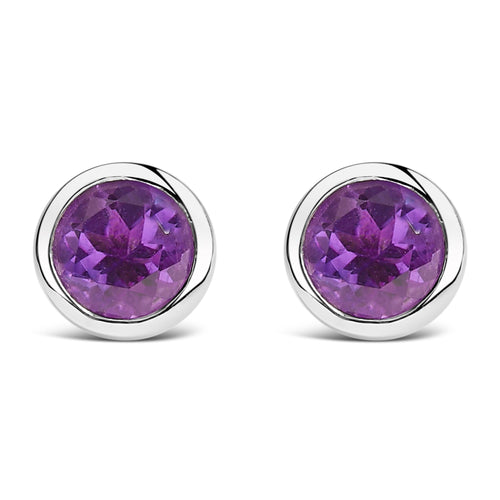 .925 Sterling Silver 6MM Bezel Set Created Gemstone Solitaire Stud Earrings-0