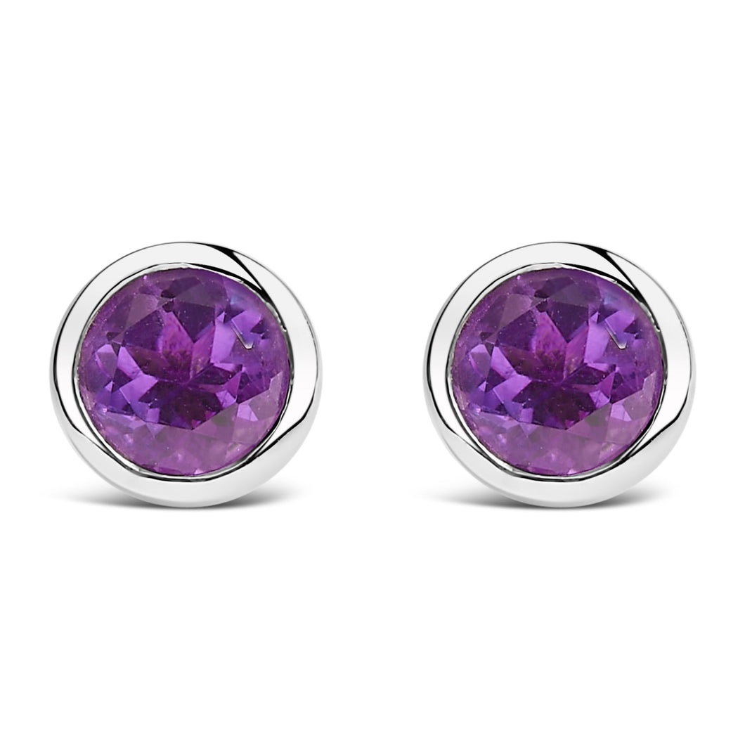 .925 Sterling Silver 6MM Bezel Set Created Gemstone Solitaire Stud Earrings-0