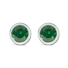 .925 Sterling Silver 6MM Bezel Set Created Gemstone Solitaire Stud Earrings-3