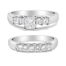 14K White Gold 1 1/2 Cttw 5 Stone Princess Diamond Engagement Wedding Ring Set (H-I Color, SI2-I1 Clarity)-0