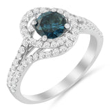 14K White Gold 1-1/3 Cttw White & Blue Diamond Interweaving Double Halo Cocktail Statement Ring (G-H and Fancy Blue Color, SI2-I1 Clarity)-0 thumbnail 1