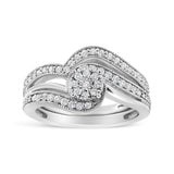.925 Sterling Silver 1/3ct Cttw Multi-Diamond Bypass Vintage-Style Bridal Set Ring and Band (I-J Color, I3 Clarity)-0 thumbnail 1