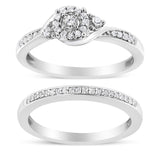 .925 Sterling Silver 1/4 Cttw Diamond Halo and Swirl Engagement Ring and Wedding Band Set (I-J Color, I3 Clarity)-0 thumbnail 1