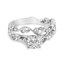 14K White Gold Lab Grown Diamond 1.0 Cttw Vintage Style Engagement Ring and Band Set-0