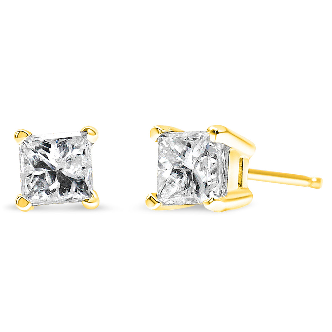 14K Yellow Gold 0.40 Cttw Princess-Cut Square Near Colorless Diamond Classic 4-Prong Solitaire Stud Earrings (J-K Color, SI1-SI2 Clarity)-0