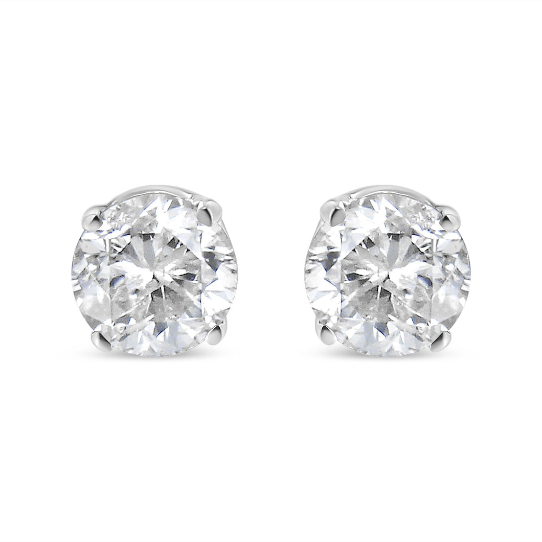 IGI Certified 1.00 Cttw Round Brilliant-Cut Diamond 14K White Gold Classic 4-Prong Solitaire Stud Earrings (H-I Color, I1-I2 Clarity)-0