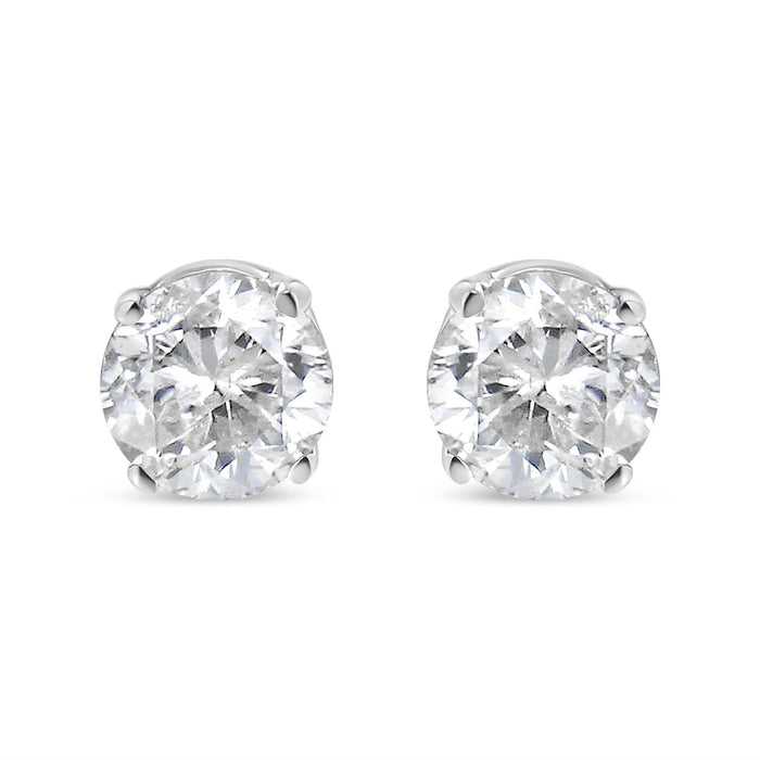 AGS Certified 14K White Gold 1.0 cttw 4-Prong Set Brilliant Round-Cut Solitaire Diamond Push Back Stud Earrings (G-H Color, I1-I2 Clarity)