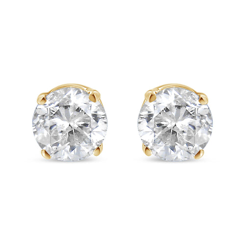 AGS Certified 14k Yellow Gold 3/8 cttw 4-Prong Set Brilliant Round-Cut Solitaire Diamond Push Back Stud Earrings (L-M Color, SI2-I1 Clarity)-0