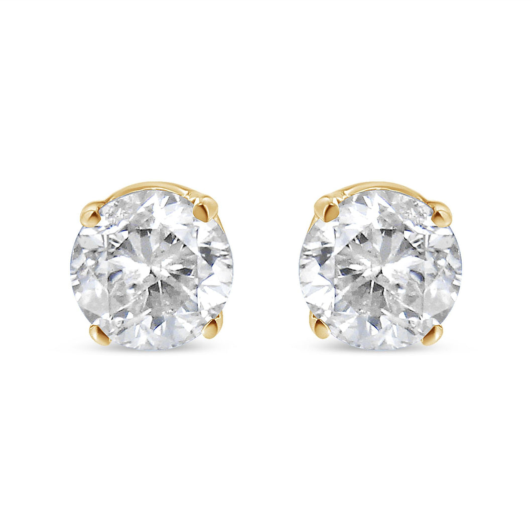 AGS Certified 14k Yellow Gold 3/8 cttw 4-Prong Set Brilliant Round-Cut Solitaire Diamond Push Back Stud Earrings (L-M Color, SI2-I1 Clarity)-0