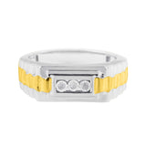 10K Yellow Gold Plated .925 Sterling Silver Diamond Accent Miracle-Set 3 Stone Ridged Band Gentlemen's Fashion Ring (I-J Color, I2-I3 Clarity)-0 thumbnail 1