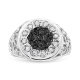 .925 Sterling Silver 1/4 Cttw White and Black Treated Diamond Halo Cluster Ring for Men (I-J Color, I3 Clarity)-0 thumbnail 1