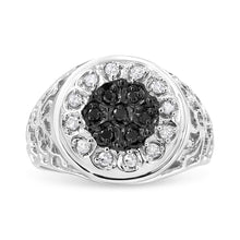 .925 Sterling Silver 1/4 Cttw White and Black Treated Diamond Halo Cluster Ring for Men (I-J Color, I3 Clarity)-0