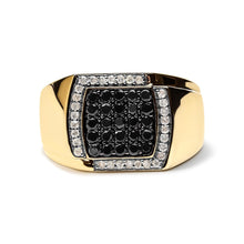 Men's 10K Yellow Gold 1.00 Cttw Cushion Cluster Black and White Diamond Statement Ring (I-J Color, I2-I3 Clarity)-0