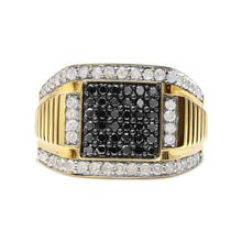 Men's 14K Yellow Gold Plated .925 Sterling Silver 1 1/2 Cttw White and Black Treated Diamond Cluster Ring (Black / I-J Color, I2-I3 Clarity)-0
