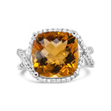14K White Gold 12mm Cushion Cut Yellow Citrine Gemstone and 1/3 Cttw Round Pave-Set Diamond Ring - (H-I Color, VS1-VS2 Clarity)-0 thumbnail 1