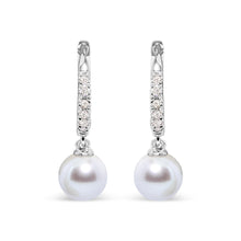 10K White Gold 6x6 MM Cultured Freshwater Pearl and Diamond Accent Drop Huggy Earring (H-I Color, I1-I2 Clarity)-0