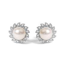 10K White Gold Heirloom-Style Pearl and Diamond Accent Halo Stud Earrings (I-J color, I1-I2 Clarity)-0