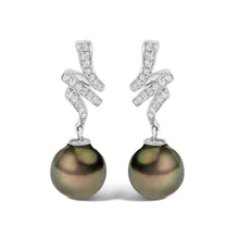 14K White Gold 9MM Cultured Black Pearl and Diamond Accent Drop and Dangle Earrings (I-J Color, SI1-SI2 Clarity)-0
