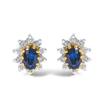 14K Yellow Gold 1/4 Cttw Diamond and Blue Sapphire Sunburst Halo Stud Earrings (K-L Color, I1-I2 Clarity)-0
