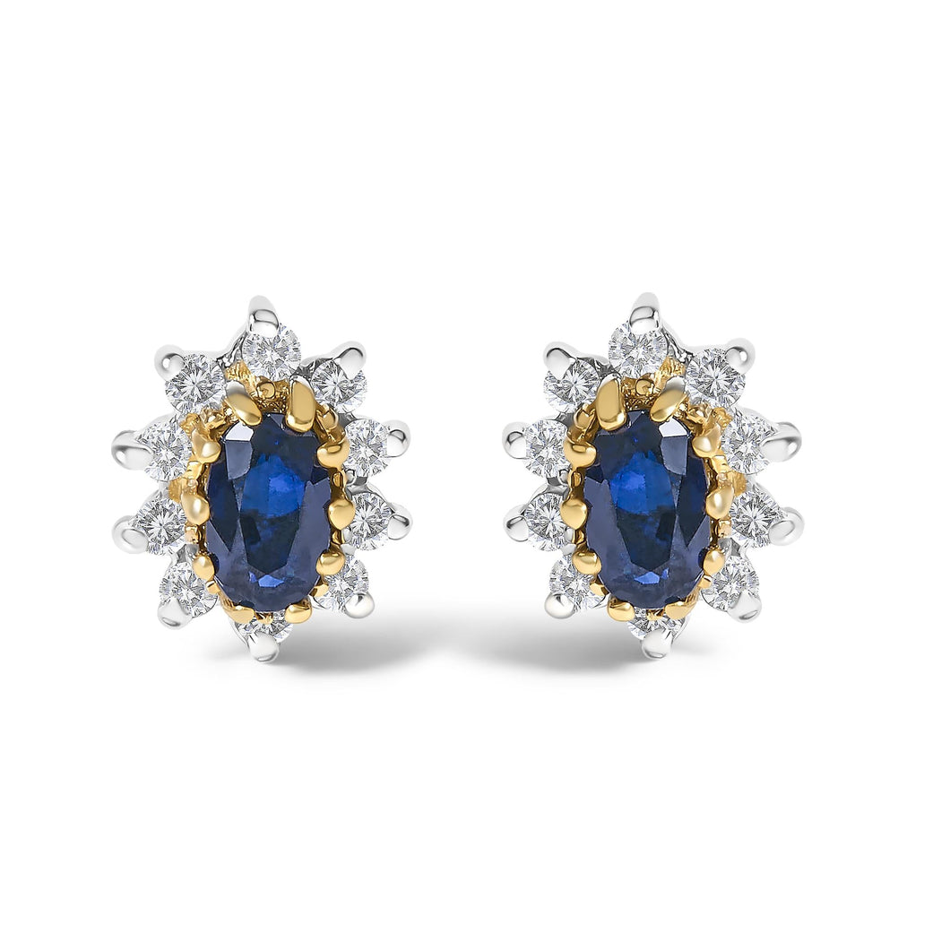 14K Yellow Gold 1/4 Cttw Diamond and Blue Sapphire Sunburst Halo Stud Earrings (K-L Color, I1-I2 Clarity)-0