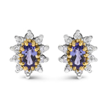 14K Yellow Gold 1/4 Cttw Diamond and Blue Purple Tanzanite Sunburst Halo Stud Earrings (K-L Color, I1-I2 Clarity)-0