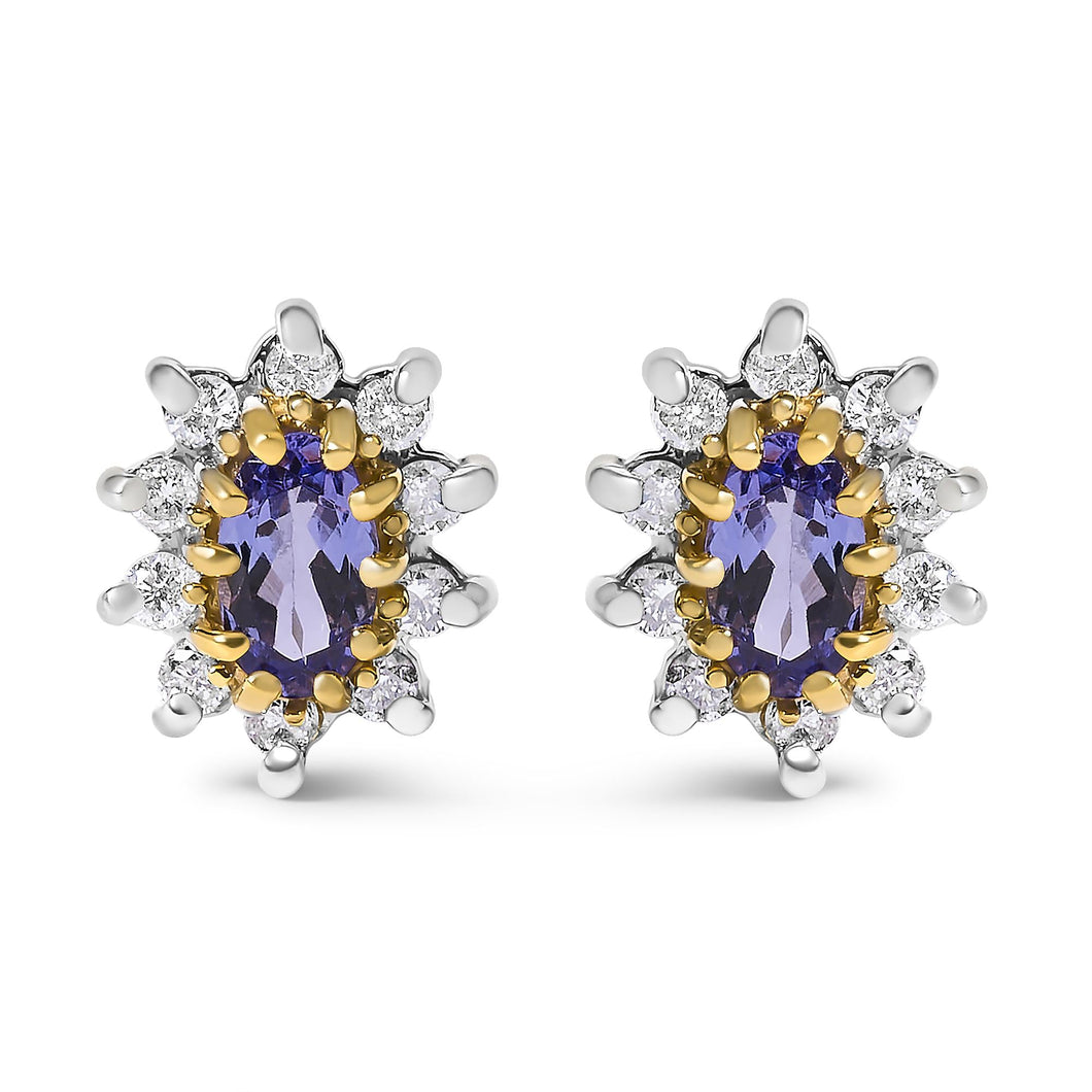 14K Yellow Gold 1/4 Cttw Diamond and Blue Purple Tanzanite Sunburst Halo Stud Earrings (K-L Color, I1-I2 Clarity)-0