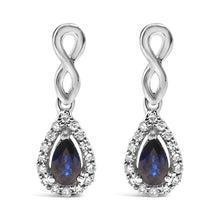 10K White Gold Pear Cut Blue Sapphire and 1/7 Cttw Diamond Infinity Drop and Dangle Earrings (I-J Color, I1-I2 Clarity)-0