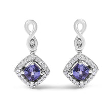 10K White Gold Blue Purple Tanzanite and Diamond Halo Cushion Shaped Drop Earrings (I-J Color, I1-I2 Clarity)-0