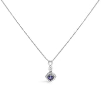 10K White Gold Blue Purple Tanzanite and Diamond Accent Cushion Drop Pendant Necklace - 18