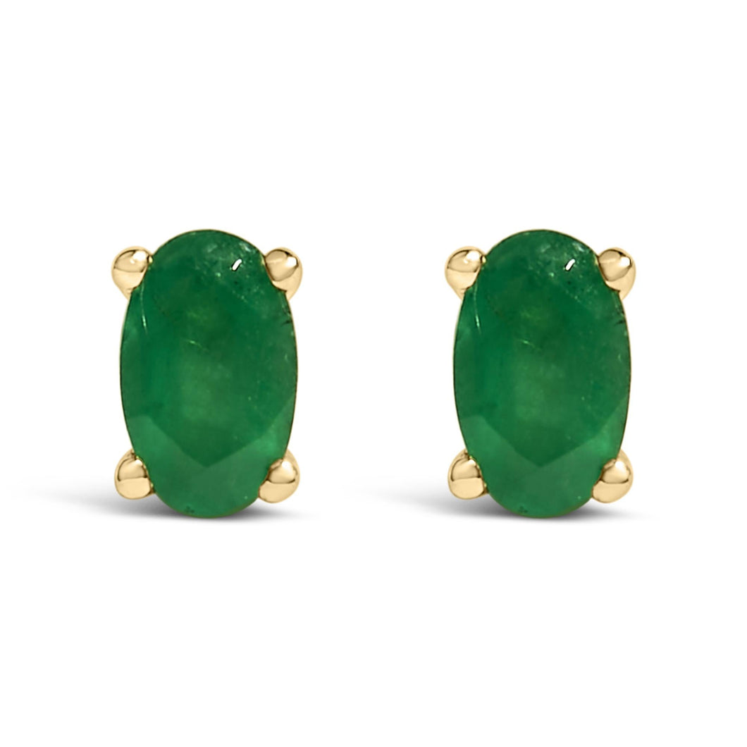 14K Gold Oval Cut Gemstone Birthstone 5x3 mm Stud Earrings-0