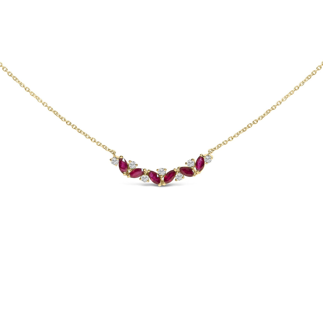14K Yellow Gold Red Ruby and Diamond Trio Bar Line Necklace (I-J Color, SI2-I1 Clarity) - 18 inch-0