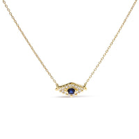 10K Yellow Gold Blue Sapphire and Diamond Accented Evil Eye 18