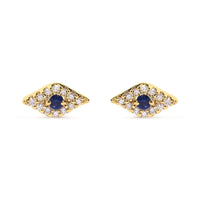 10K Yellow Gold Blue Sapphire and Diamond Accent Evil Eye Stud Earring (H-I Color, I1-I2 Clarity)