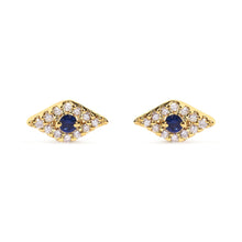 10K Yellow Gold Blue Sapphire and Diamond Accent Evil Eye Stud Earring (H-I Color, I1-I2 Clarity)-0