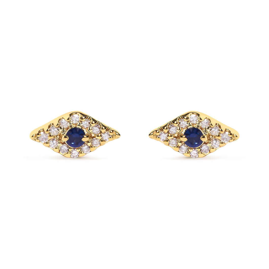 10K Yellow Gold Blue Sapphire and Diamond Accent Evil Eye Stud Earring (H-I Color, I1-I2 Clarity)-0