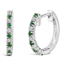 10K White Gold Alternating Emerald 1/10 Cttw Diamond Huggy Hoop Earrings (I-J Color, I1-I2 Clarity)-0