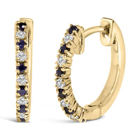 10K Yellow Alternating Blue Sapphire 1/10 Cttw Diamond Huggy Hoop Earrings  (I-J Color, I1-I2 Clarity)
