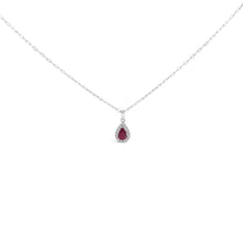 14K White Gold 6x4 Pear Red Ruby and Diamond Halo Pendant Necklace - 18" Inches-0