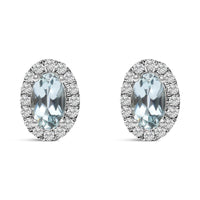 10K White Gold 5x3 MM Oval Cut Birthstone and Diamond Halo Stud Earrings (I-J Color, I1-I2 Clarity)
